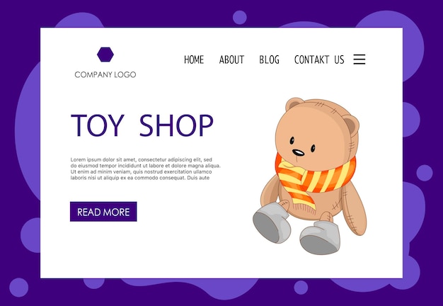 Homepage template for your site with teddy bear. cartoon style. vector illustration.