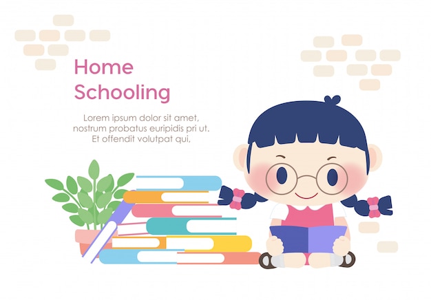 Studente homeschooling bambino lettura educazione apprendimento