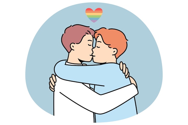Homo paar knuffelen en zoenen