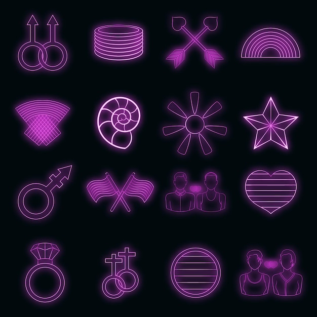 Homosexual icons set vector neon