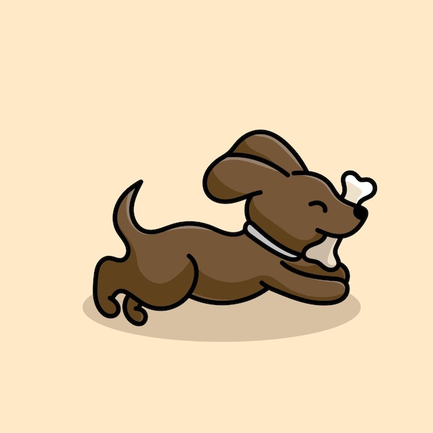 Hond Cartoon Mascotte Grappig Vector Glimlach Geluk Leuk Leuk Eet Botten