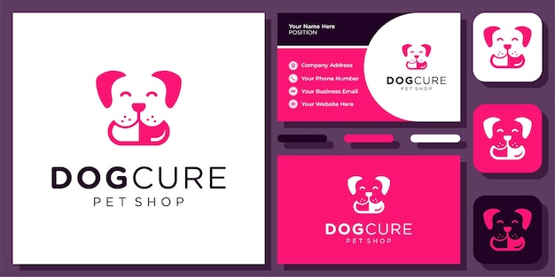 Hond Cure Geneeskunde Gezondheidszorg Medische Kliniek Dierenwinkel Dierlijke Vector Logo Ontwerp met Visitekaartje