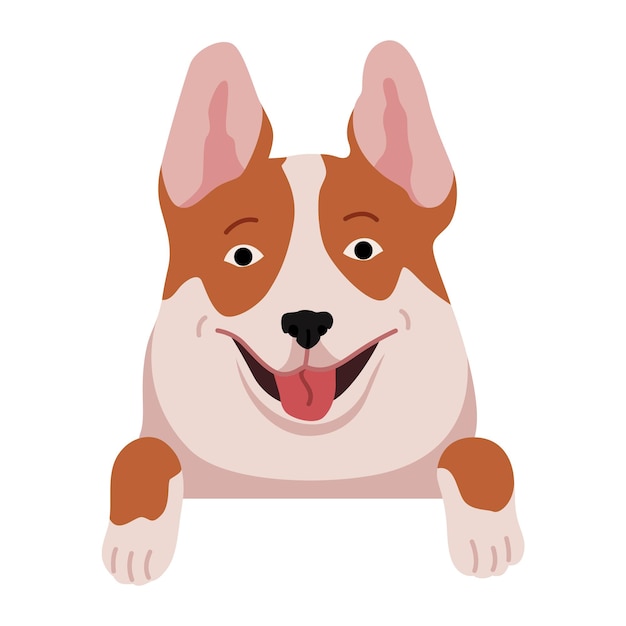 Hond die aan de grens hangt, portret van snuitjes met poten, front view platte vectorontwerp
