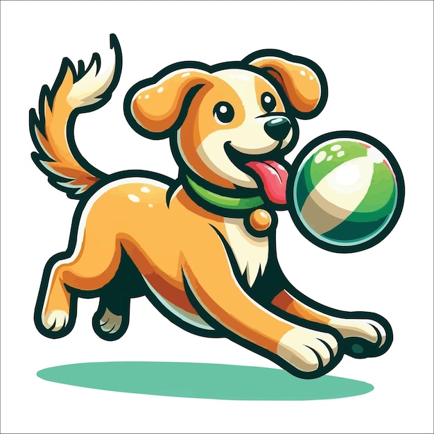 Vector hond die met een bal vector illustratie speelt