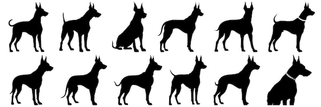 Hond doberman silhouetten instellen groot pak van vector silhouet ontwerp geïsoleerde witte achtergrond