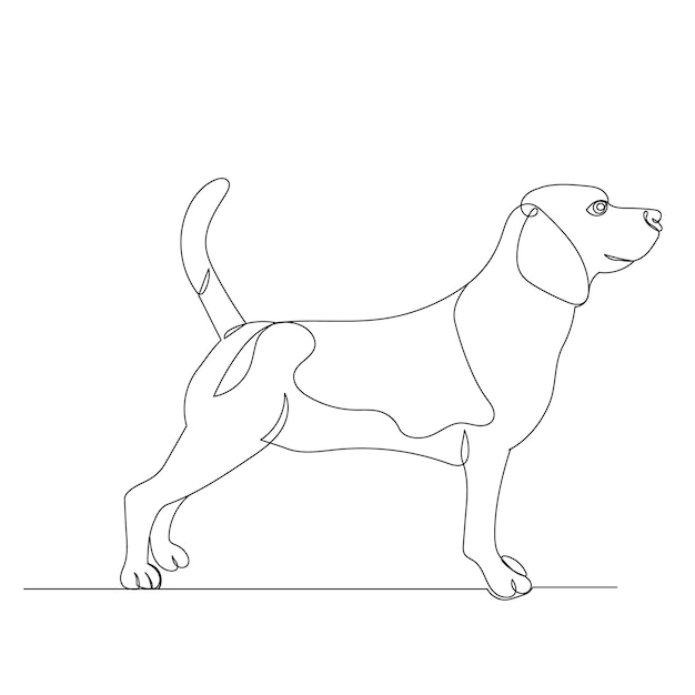 Hond één lijntekening, op witte achtergrond, vector