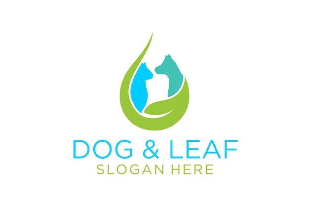 Hond en blad ontwerp logo premium vector