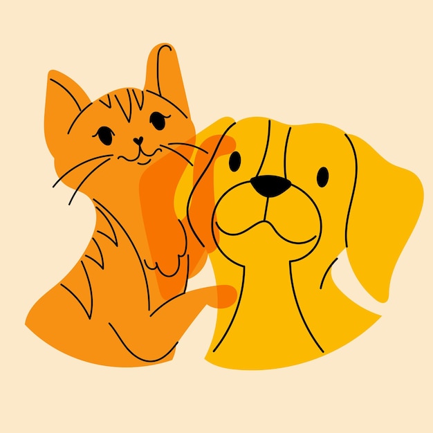 Hond en kat Avatar badge poster logo sjablonen druk vector illustratie in een minimalistische stijl