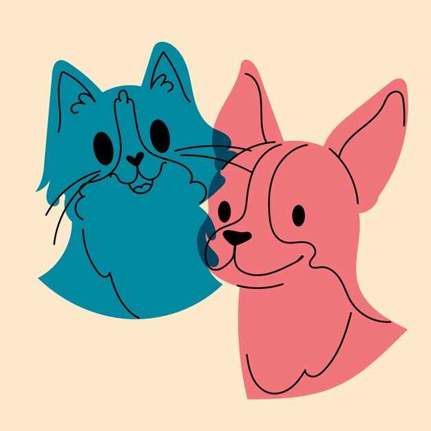 Hond en kat avatar badge poster logo sjablonen druk vector illustratie in een minimalistische stijl