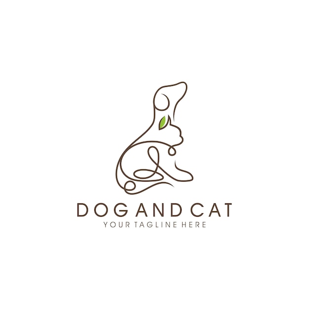 Hond en kat huisdier lijn logo ontwerp