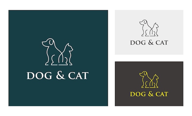 Hond en kat lijntekeningen monoline stijl logo ontwerp vector