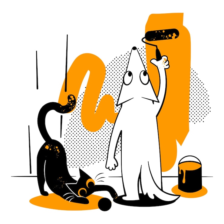 Vector hond en kat schilderen het hek