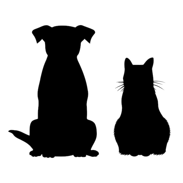 Hond en kat zitten samen silhouet Vector illustratie