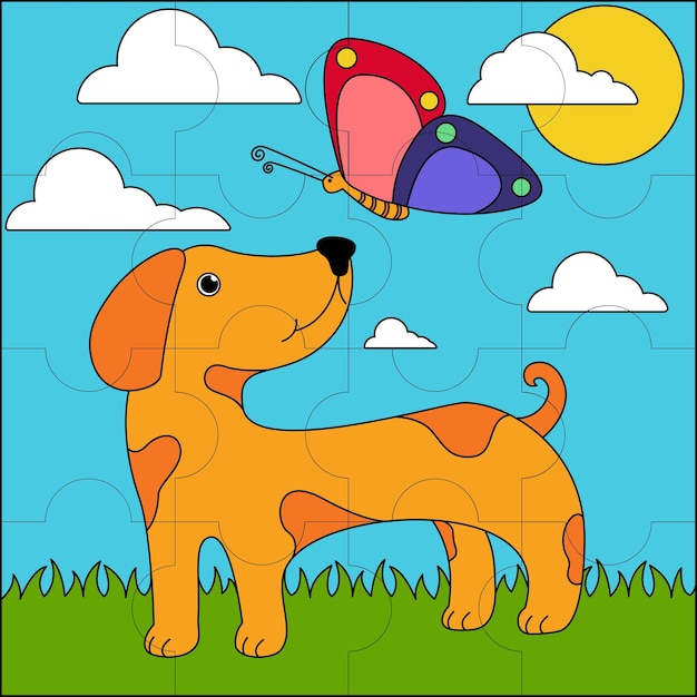 Hond en vlinder geschikt voor kinderpuzzel vectorillustratie