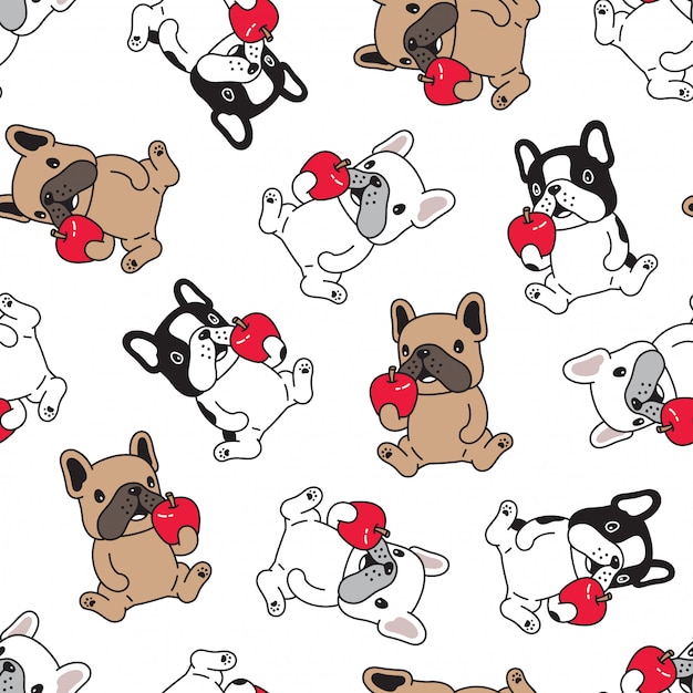 Hond franse bulldog naadloze patroon cartoon appel