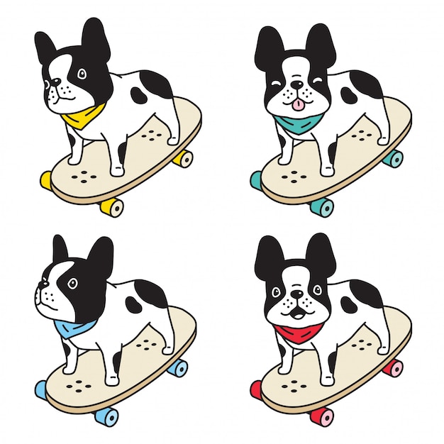 Hond franse bulldog skateboard karakter cartoon afbeelding