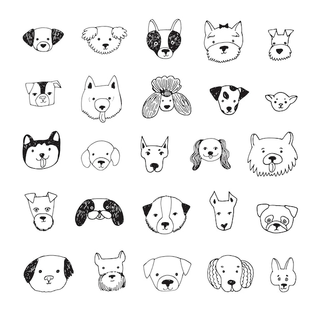 Hond gezicht cartoon vector illustraties set