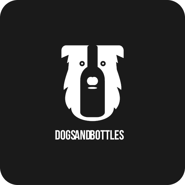 hond gezicht logo ontwerp en fles grafisch symbool pictogram vector