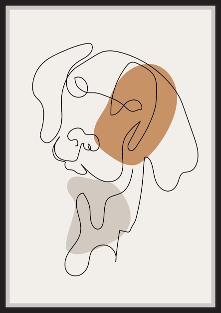 Hond gezicht portret minimale lijn kunst hand getekende illustratie één lijnstijl tekening poster
