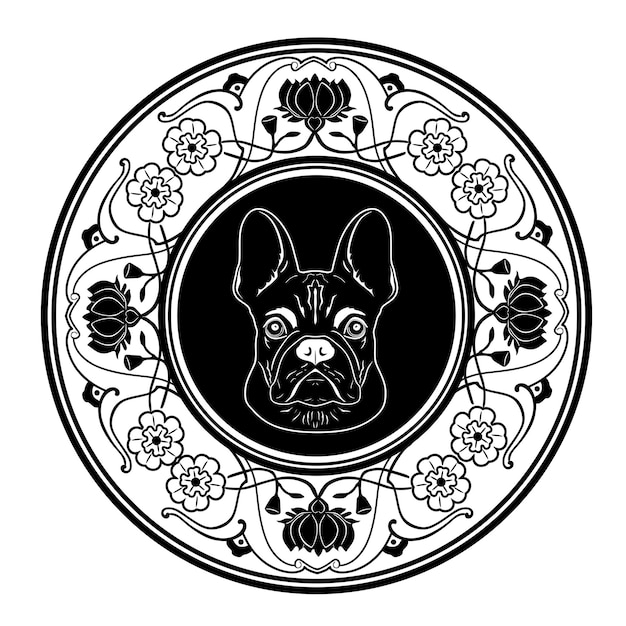 hond hoofd logo zwart-wit kunst handgemaakt silhouet model 29