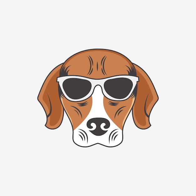 Vector hond hoofd met sunglass vector kunst illustratie afbeelding op witte achtergrond.