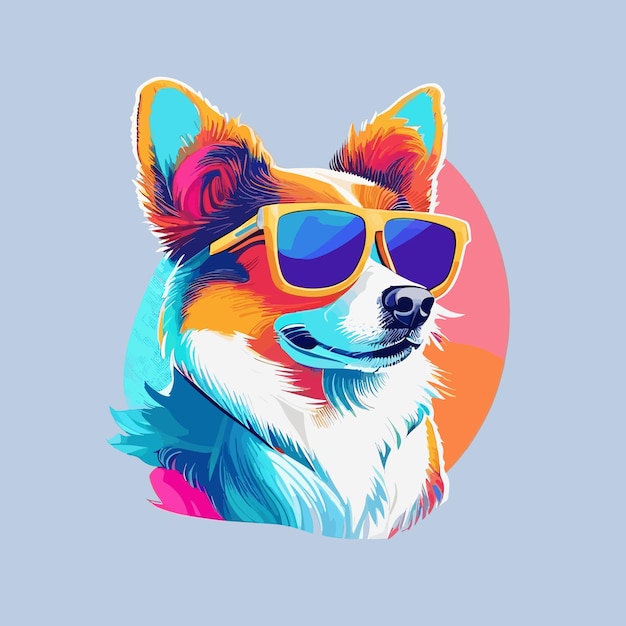 Hond in zonnebril op een blauwe achtergrond