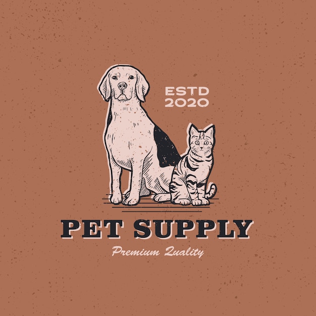 Hond kat huisdier aanbod vintage retro logo pictogram illustratie