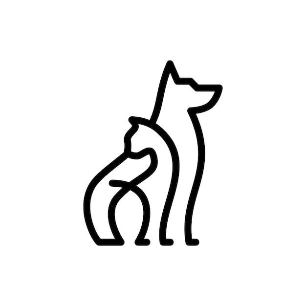 hond kat huisdier zorg overzicht lijntekeningen monoline logo vector pictogram