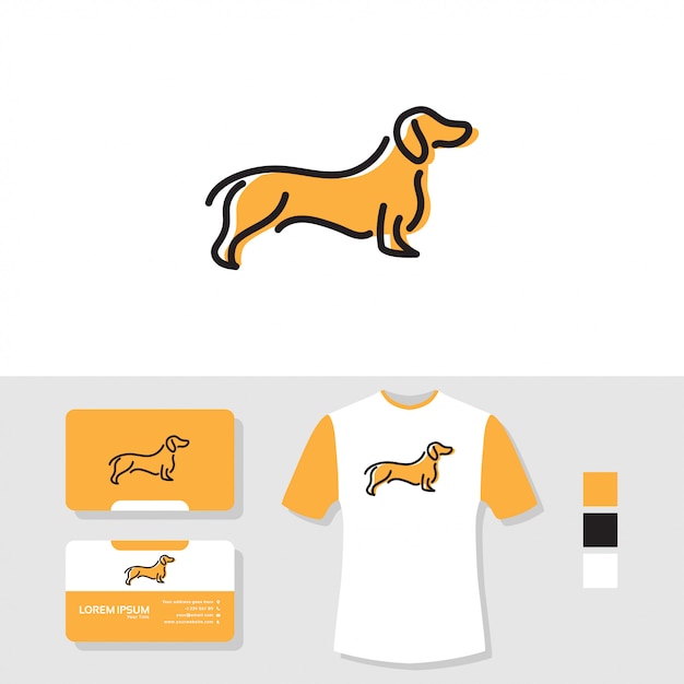 Hond logo ontwerp met visitekaartje en t-shirt mockup