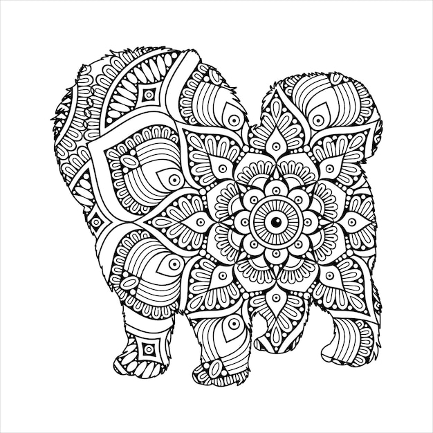 Hond mandala kleurplaat vectorillustratie