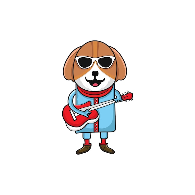 Hond met gitaar vector grafische illustratie