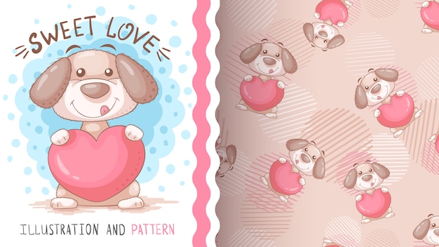 Hond met hart - naadloos patroon
