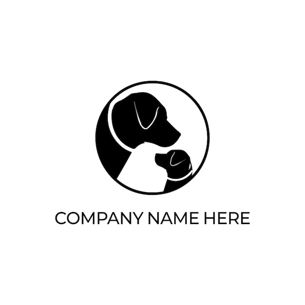 Hond met puppy cirkel logo ontwerp op witte achtergrond