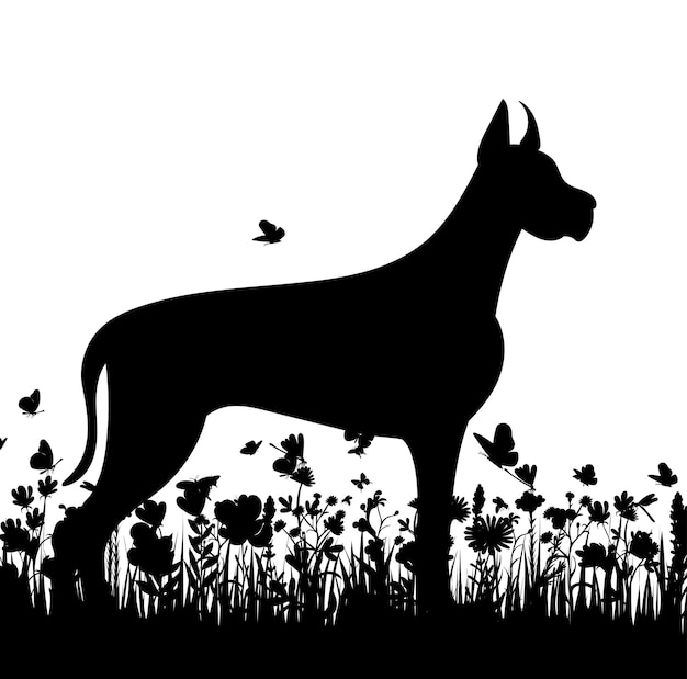 Hond op het gras zwarte silhouet geïsoleerde vector
