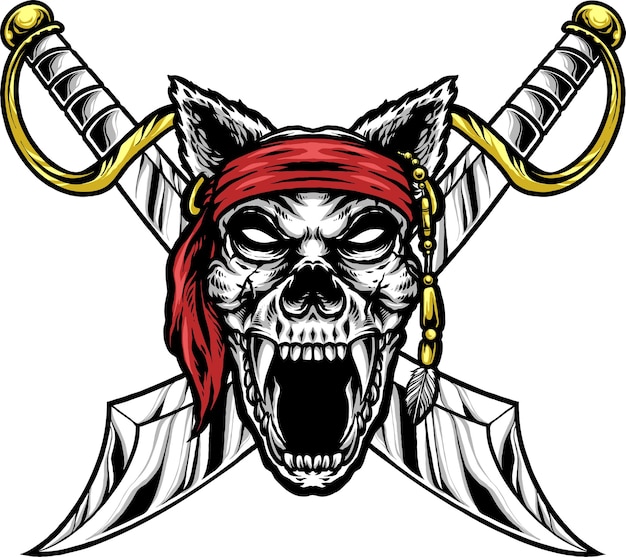Hond piraten met zwaarden Logo ontwerp Vector