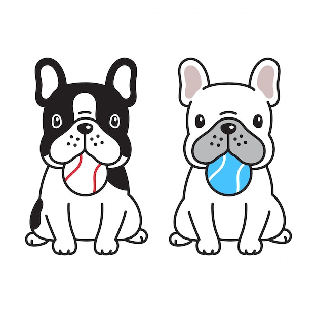 Hond poot vector franse bulldog bal cartoon