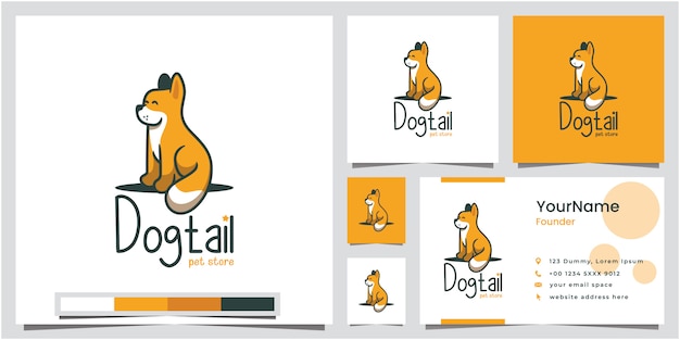 Hond staart dierenwinkel logo ontwerp met visitekaartje