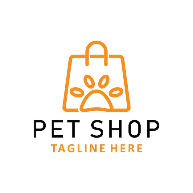 Hond stappen en boodschappentas voor pet shop logo ontwerp vector.