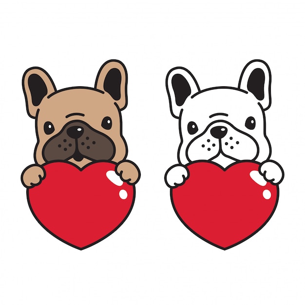 Hond vector franse bulldog valentine hart pictogram knuffel cartoon