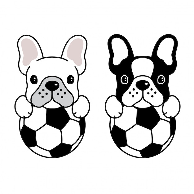 Hond vector franse bulldog voetbal voetbal bal puppy cartoon