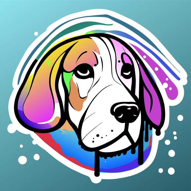 Vector hondenhoofd verf splash art met de hand getekend platte stijlvolle cartoon sticker icoon concept geïsoleerde illustratie