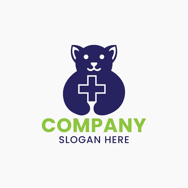 Hondenkliniek Logo Negatieve Ruimte Concept Vector Sjabloon. Hond Bedrijf Plus Symbool