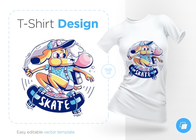 Vector hondenschaatser met kauwgomillustratie en t-shirtontwerp