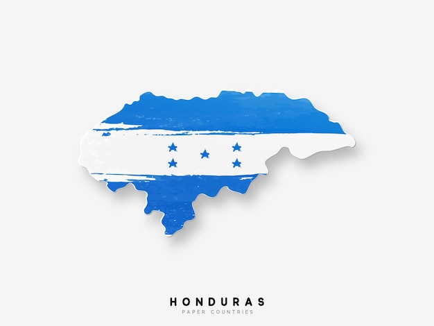 Honduras gedetailleerde kaart met vlag van land. Geschilderd in aquarelverfkleuren in de nationale vlag.