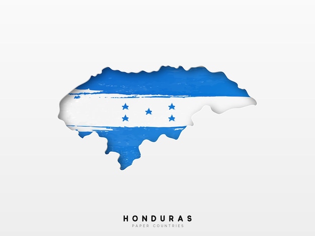 Honduras gedetailleerde kaart met vlag van land. Geschilderd in aquarelverfkleuren in de nationale vlag.