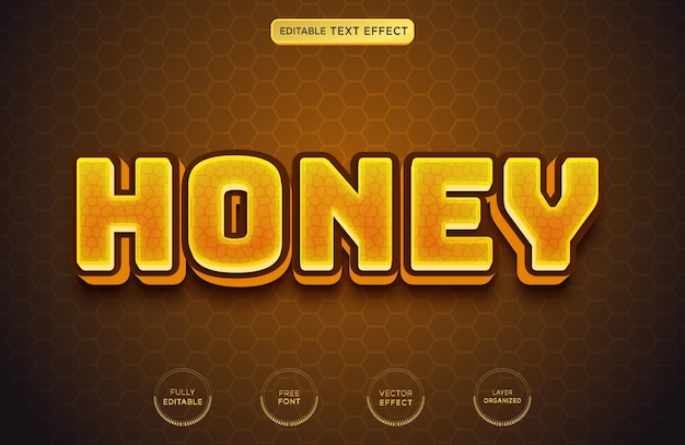 Honey 3d editable text effect premium vector with background