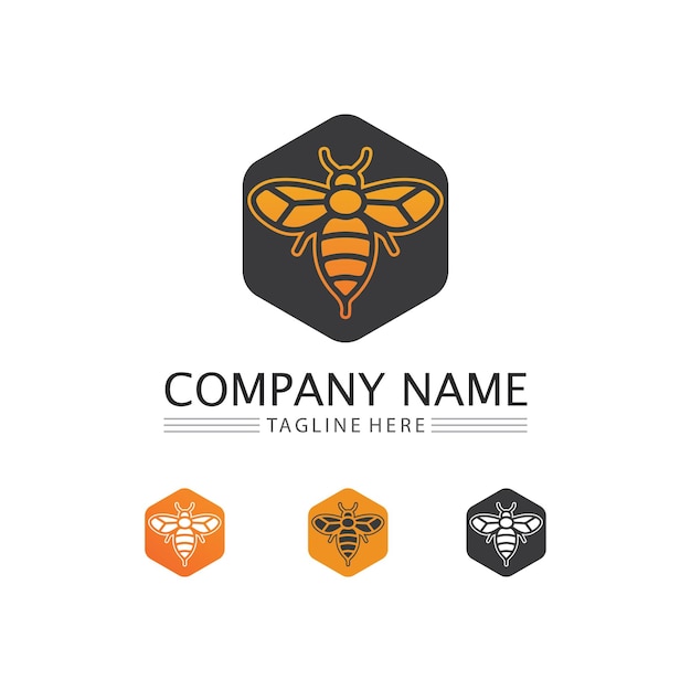 Мед и пчела значок логотип вектор животных дизайн и иллюстрация