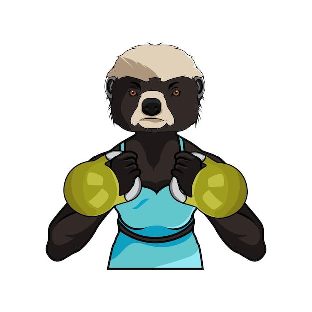 Vector honey badger with kettlebell