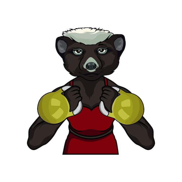 Vector honey badger with kettlebell