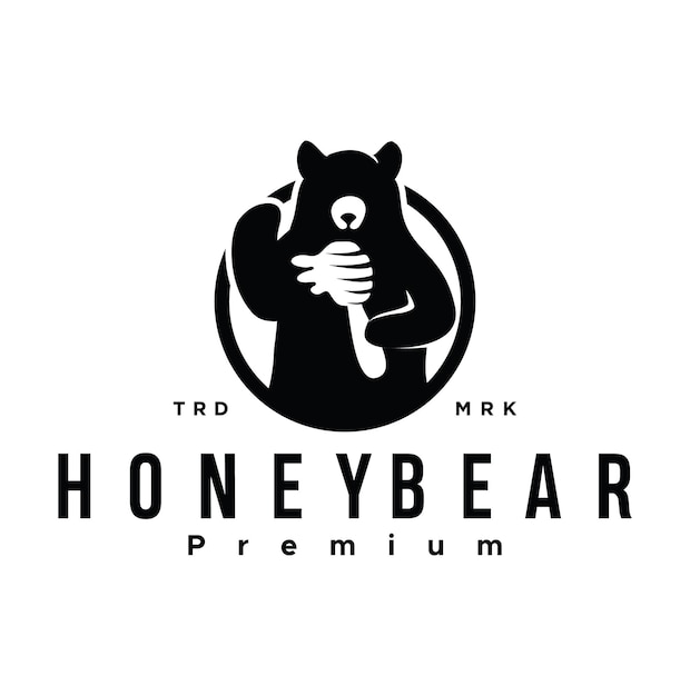 Honey bear with bee hive logo vector design illustration with a drop of honey